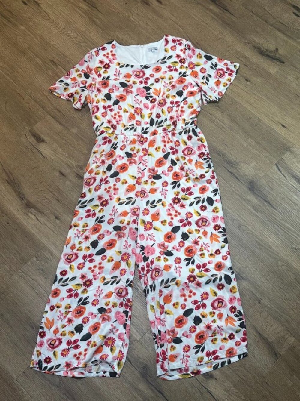 Sweet Salt Modest Floral Jumpsuit Wide Leg Short Sleeve Size L